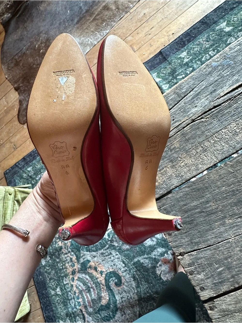 Bottega Veneta Red Woven Leather Mid-Heel Pumps
